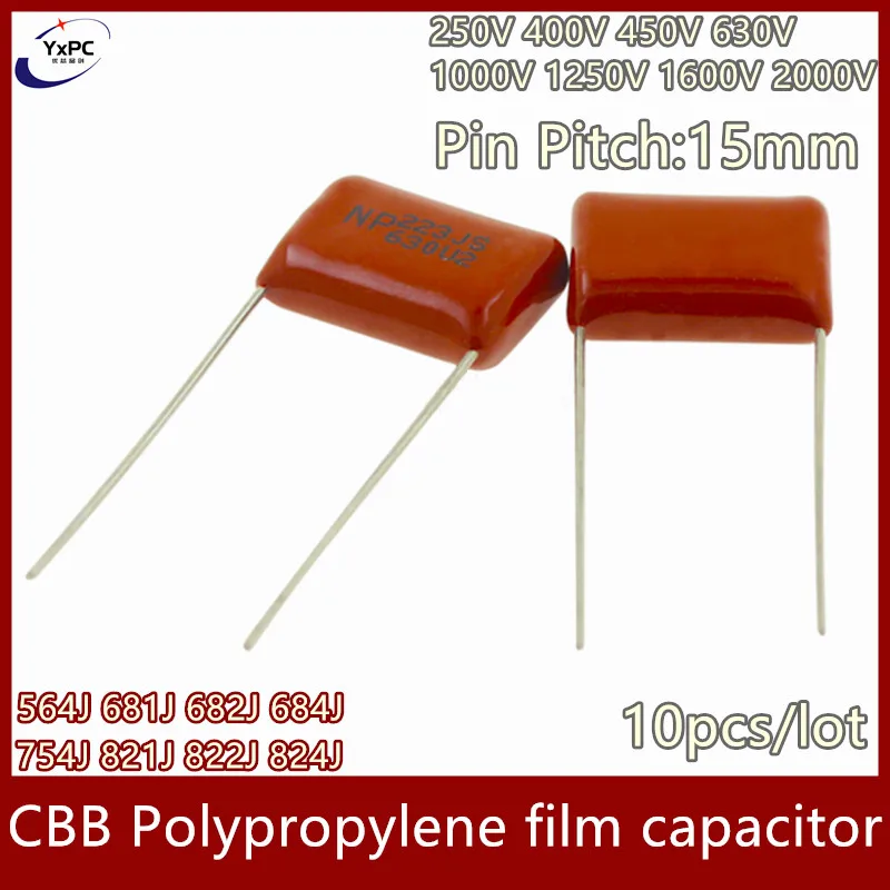 10 Buah Kapasitor Film Polipropilena CBB 250V 400V 450V 630V 1000V 1250V 1600V 2000V 392J 394J 471J 472J 474J 534J 562J