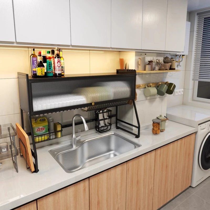 

‌Over Sink Dish Rack, Expandable Drying Station, Adjustable Utensil Holder, Corner-Saving Kitchen Organizer
