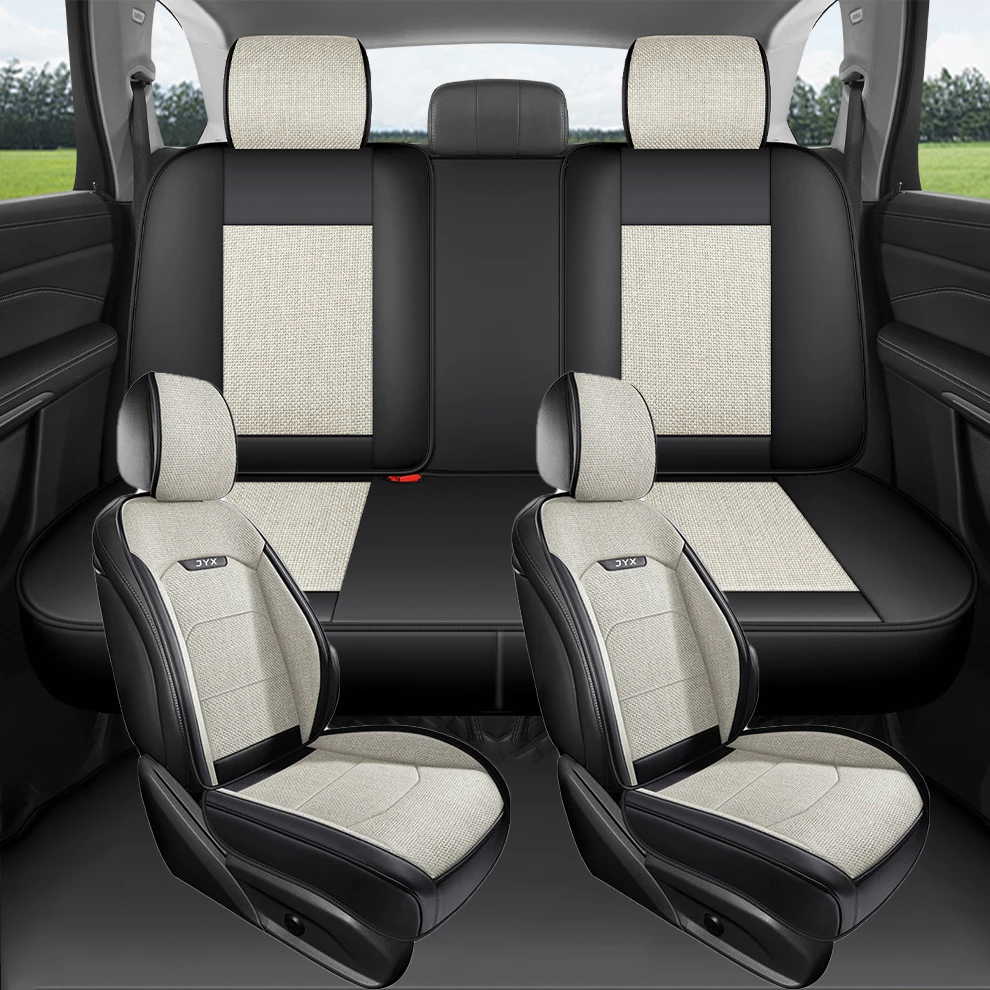 

Breathable linen Full Set Car Seat Covers,5-Seat saddle cushion,Classic Color Options,All-Season Car Seat Protectors