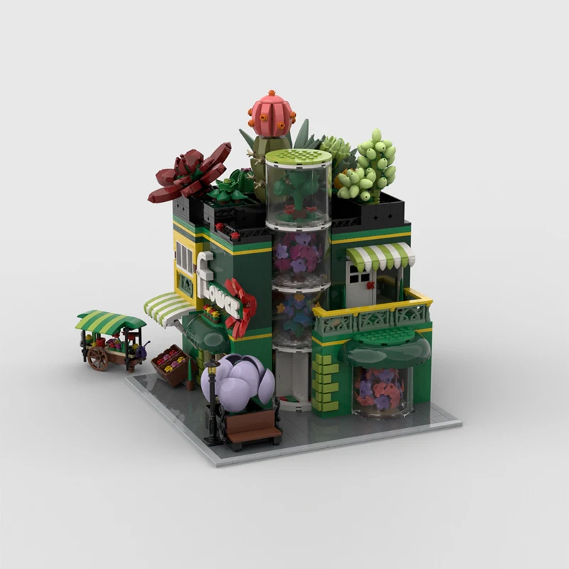 City Street View Model MOC Building Bricks Garden Flower Store Modular Technology Gifts Holiday Assemble Children Toys Suit