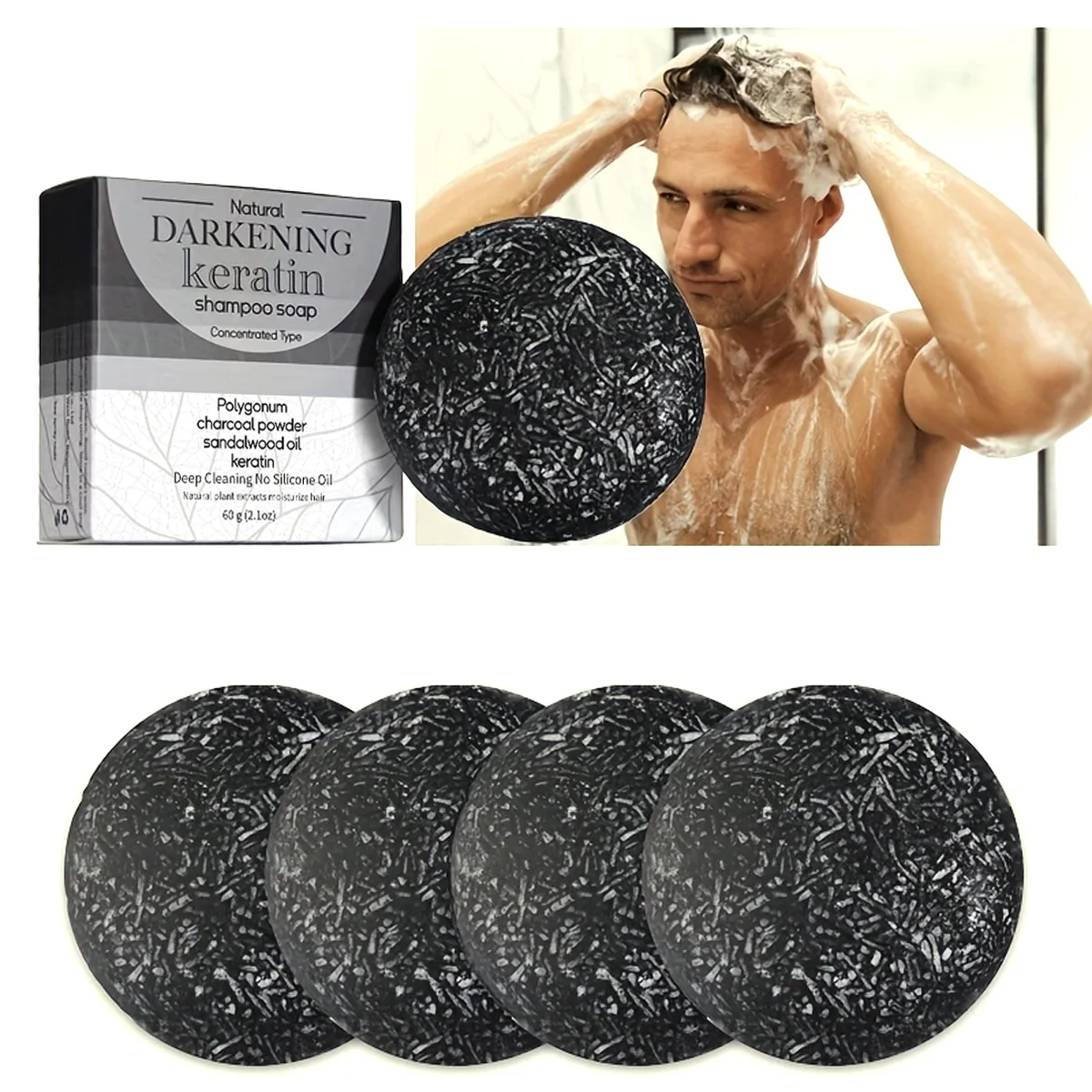 XF 60g Black Soap Solid Shampoo Organic Vegan Shampoo Bar for All Hair Types Made with Natural Oil view 2