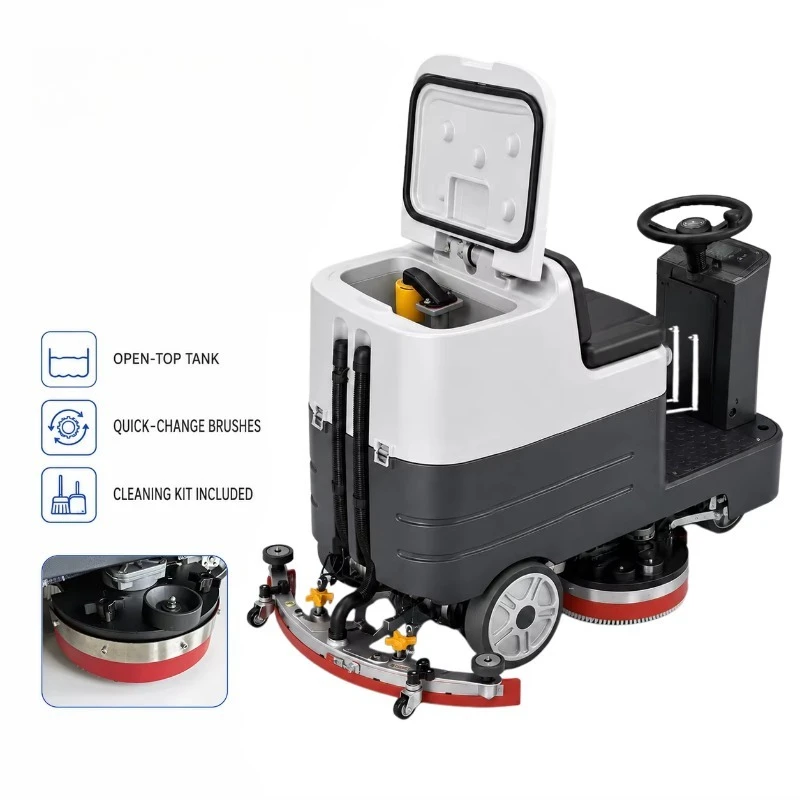 Ride-On Floor Scrubber 660mm Cleaning Width 90L Fresh Water & 100L Recovery Tanks for Machining Processing Center