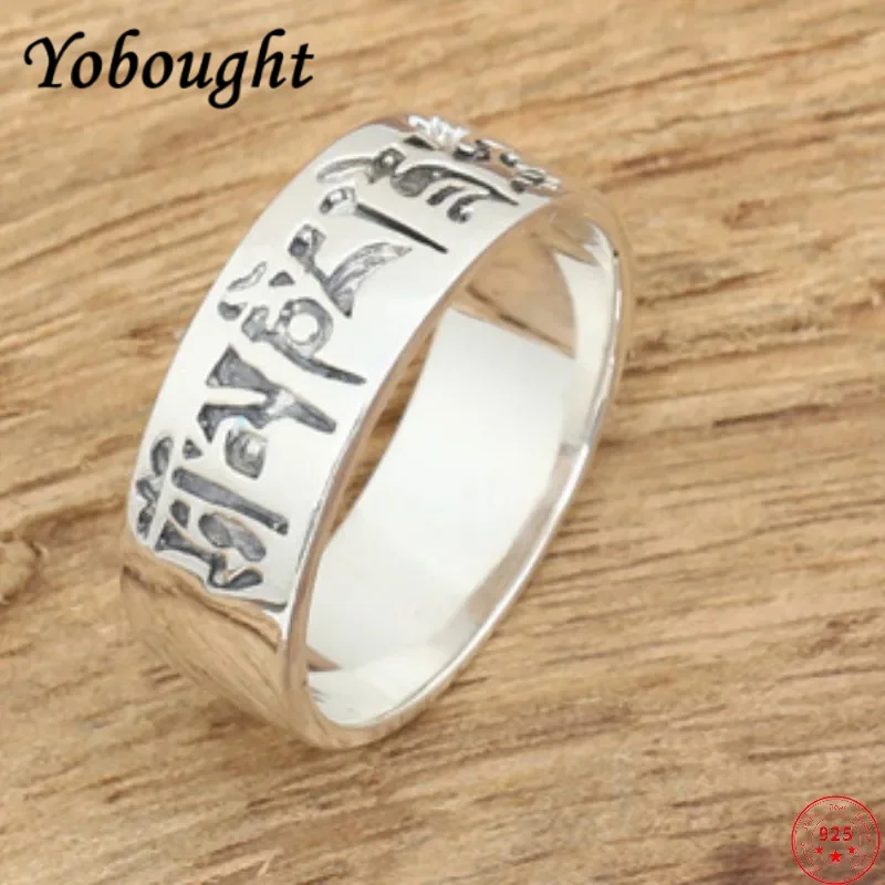 

Genuine Real s925 sterling silver rings for men women new fashion Buddhist six syllable mantra close Amulet jewelry wholesale