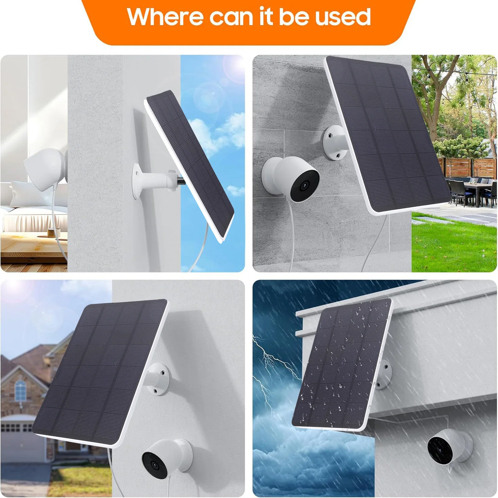 10W Solar Panel for Google Nest Camera Monocrystalline PET EVA Waterproof with 9.8FT Cable Adjustable Bracket