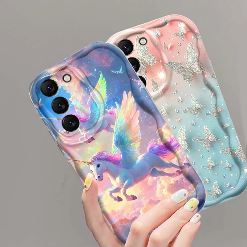 لون فراشة الحصان شعبية لسامسونج S25 S24 S23 S22 S21 S20 A04 A05s A05 A06 الترا زائد FE 5G موجة النفط جراب هاتف #5