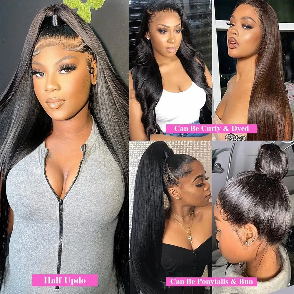 30 40 cali Bone Straight Transparent 13x6 Lace Frontal Human Hair Wigs 250 Density Brazilian Remy 13x4 Lace Front Wig For Women