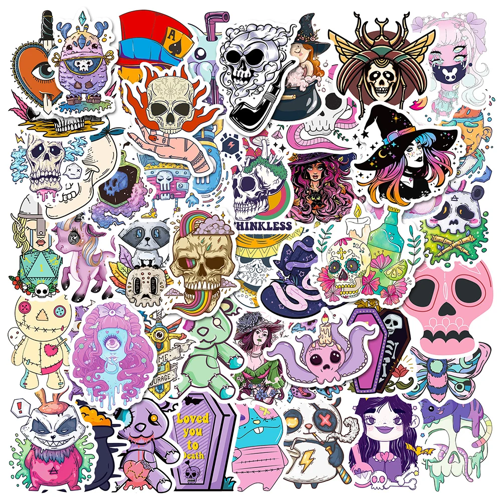 

10/30/50/100PCS Gothic Skeleton Dark Witch Cartoon Sticker Aesthetic DIY Phone Laptop Skateboard Cool Decals Sticker Kids Toys