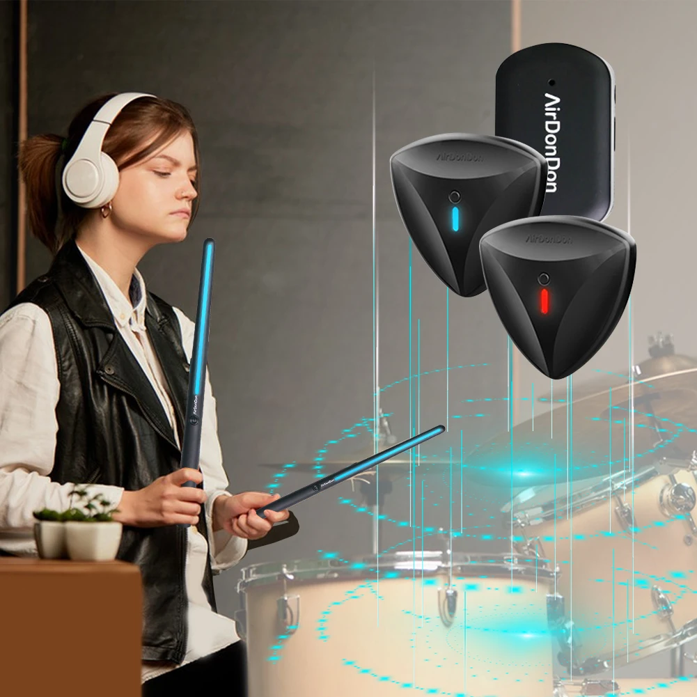 Portable Air Drum Set Electronic Drum Sticks Bluetooth-Compatible Air Drum Adapter Electronic Drum Set for Beginners Professiona