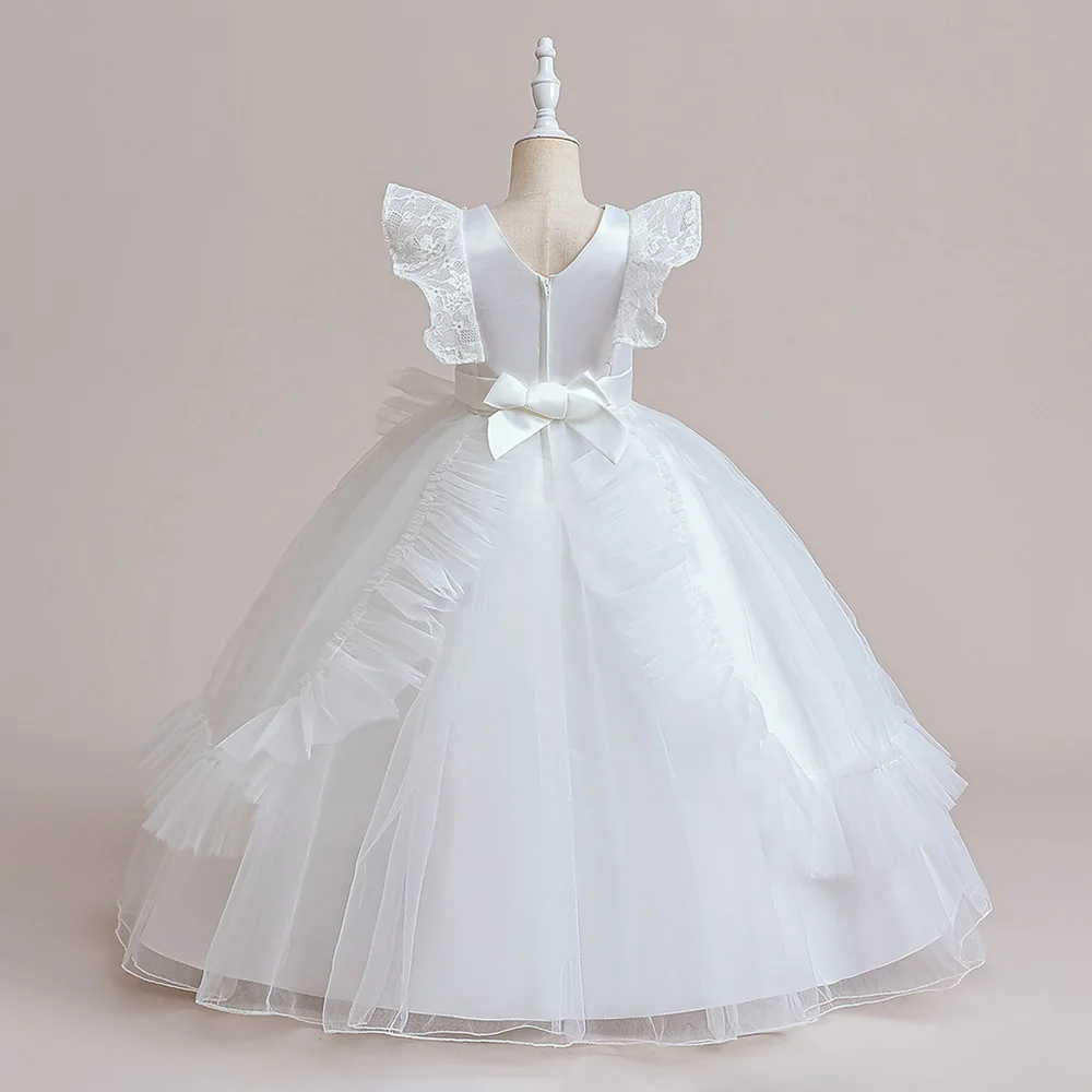 Summer Bridesmaid Party Girls Princess Dresses Elegant Tulle White Wedding Prom Flower Kids Dress for Girl First Communion Gown