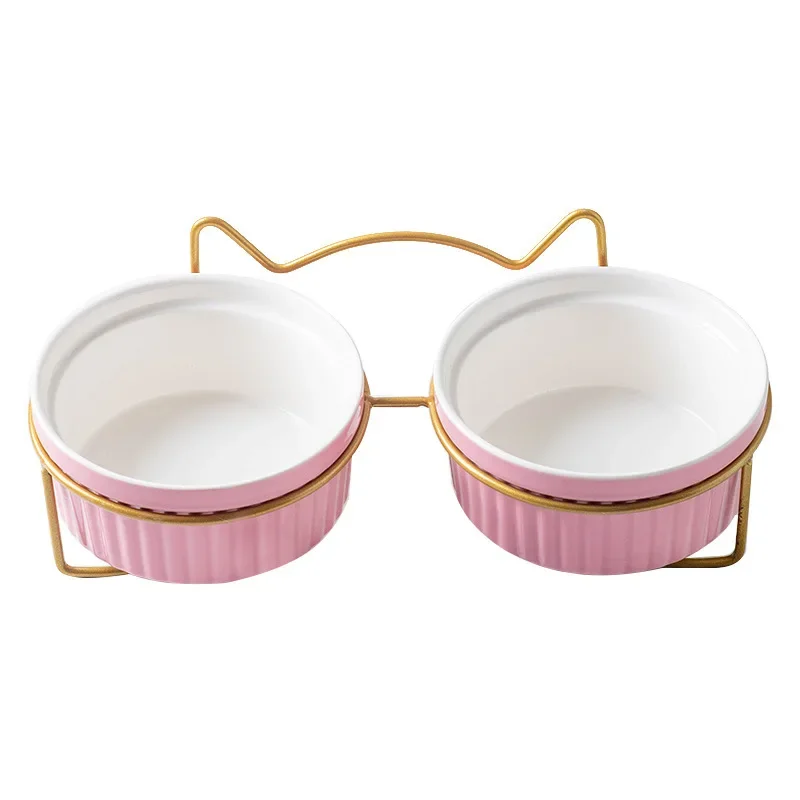 Cat Bowl Ceramic Double Water Bowl Protects Cervical Vertebrae. Cat Food Drinking Bowl Pet Diagonal Food Basin