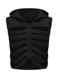 Edhomenn Fashion Vest for Adult Sleeveless Hooded Vest Hollowed Skeleton Gilet Hoodie 2023 Y2k Tops Streetwear