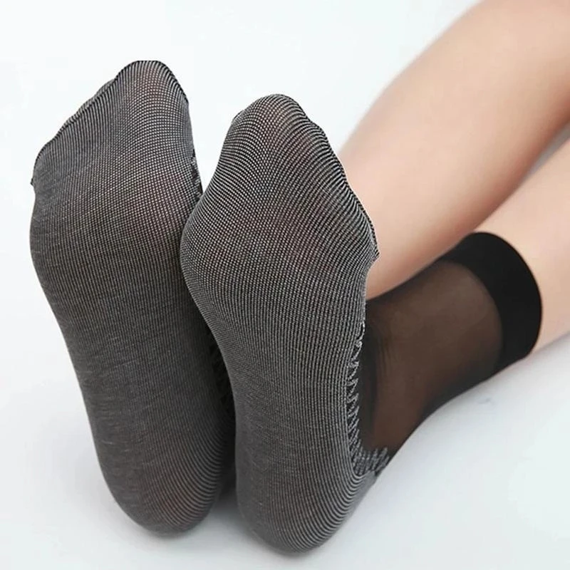 5 paires de chaussettes en soie Anti-accroc pour femmes, chaussettes d'été transparentes, semelle en coton, antidérapantes, sans couture, fines, en Nylon, chaussettes élastiques respirantes