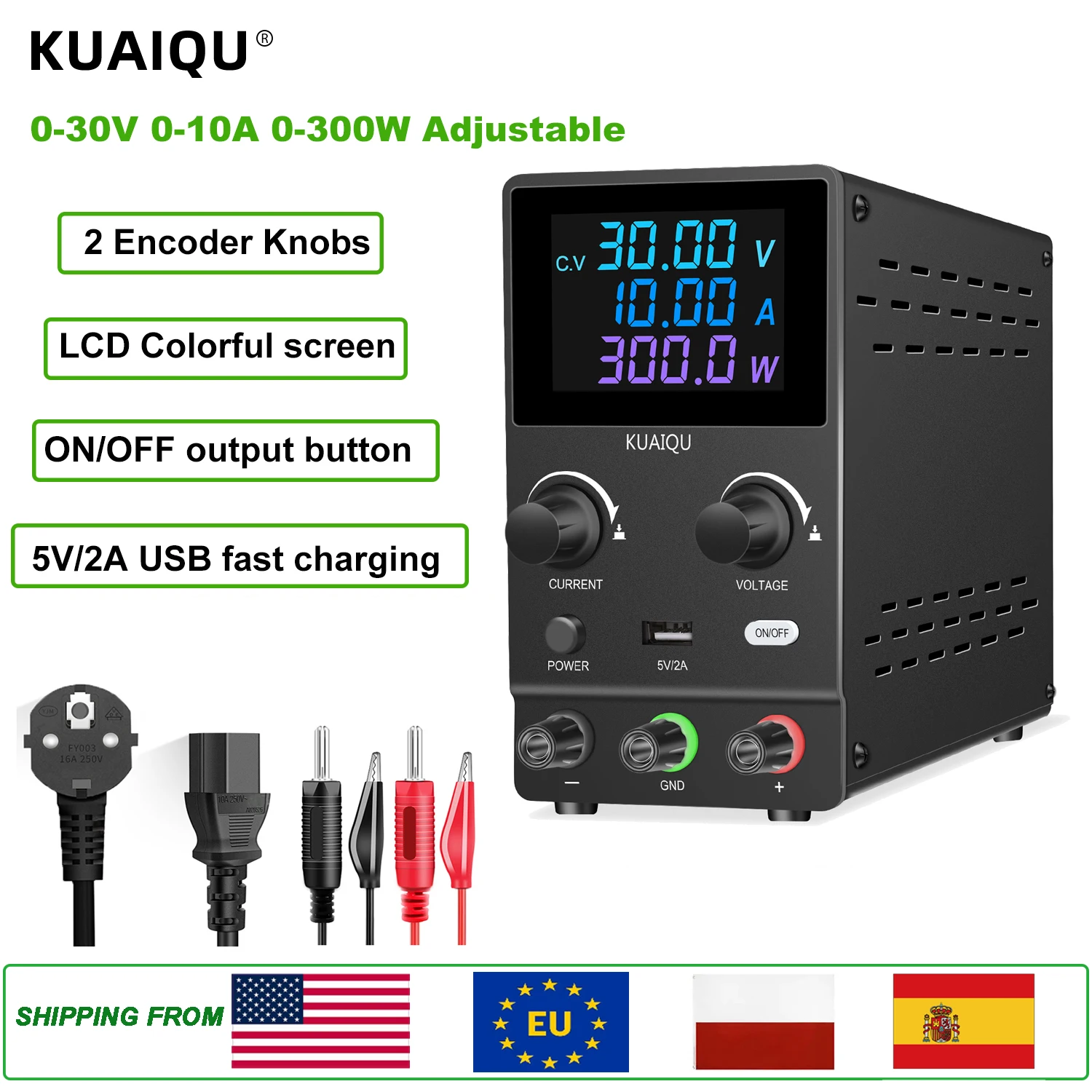 KUAIQU DC Lab Power Supply 30V 10A 60V 120V Adjustable Switching Power Supply Encoder Knob Display Regulator For Phone Repairing