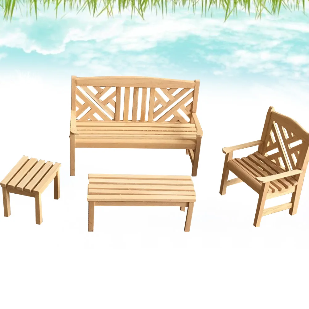 4 pezzi mini sedia da spiaggia in legno 1/12 mobili per ornamenti per bambini giochi di finzione accessori per la casa giocattolo