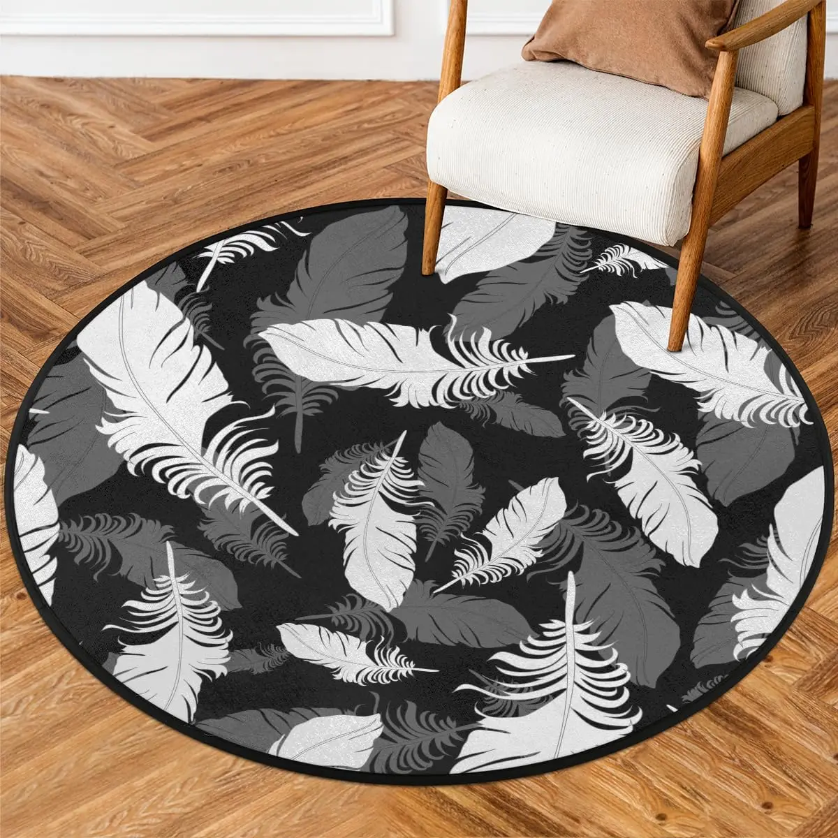 

Bird Feather Patterns Round Rug,Washable Soft Circular Floor Mat, Non Slip Low Pile Area Rugs for Kids Room Bedroom Bathroom