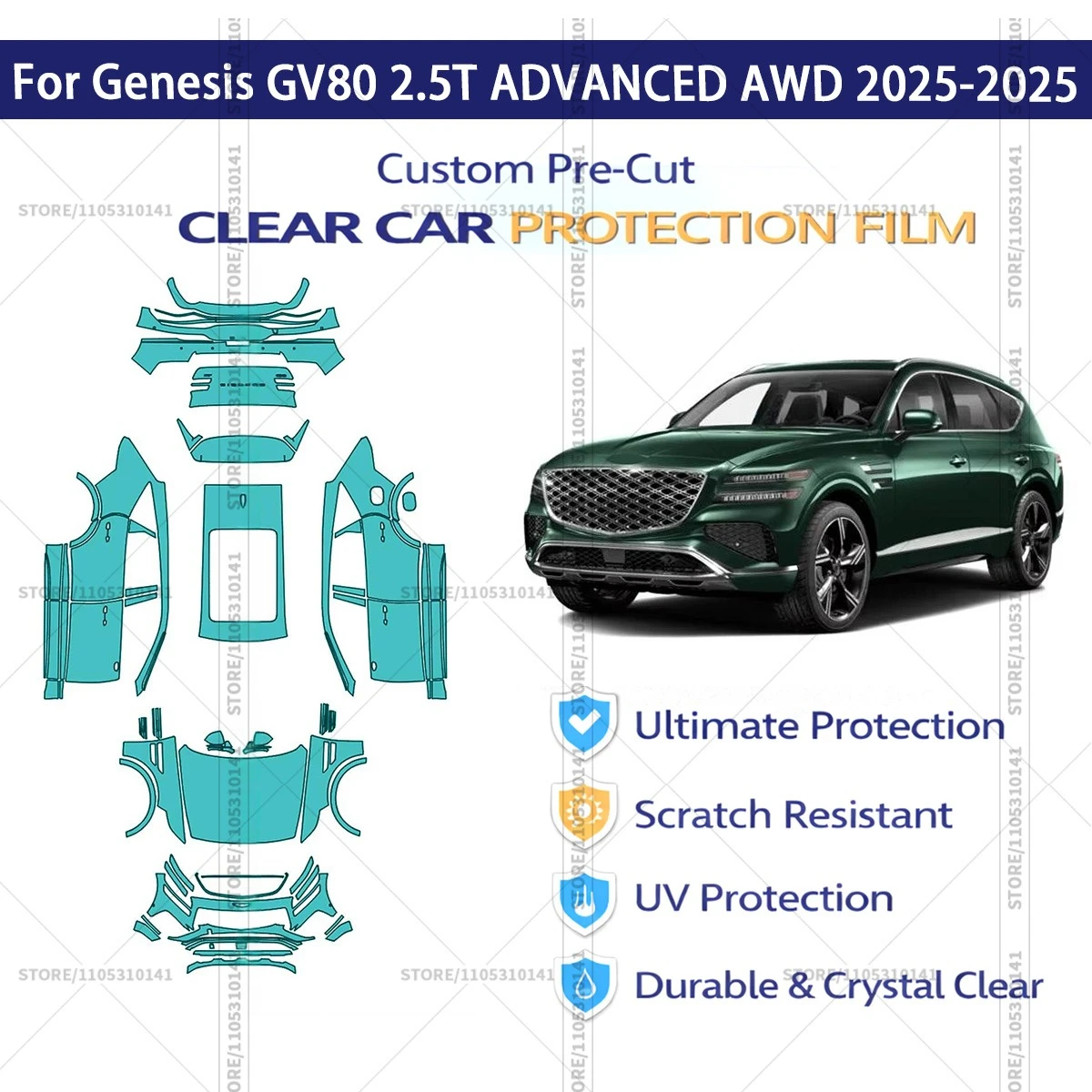 

Pre-Cut Paint Protection Film PPF Transparent Car Film Professional Automotive PPF For Genesis GV80 2.5T ADVANCED AWD 2025-2025