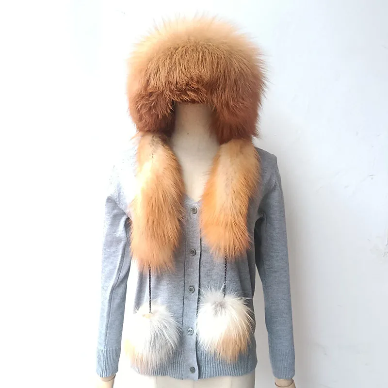 2023 Winter Warm Genuine Fox Fur Hat With Scarf Thick Big Discount Female Luxury High Quality Snow Real Fox Fur Cap s