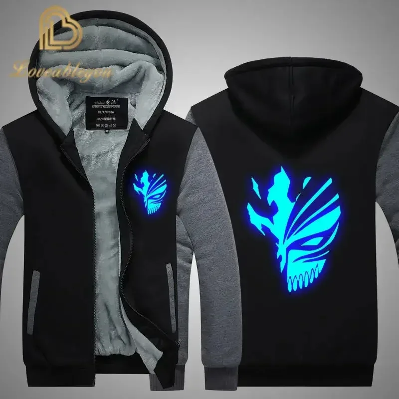 2025年11月アニメコートブリーチ黒崎一護スウェットシャツパーカー夜間用ジップアップパーカーユニセックス厚手ジャケットメンズ＆レディース服