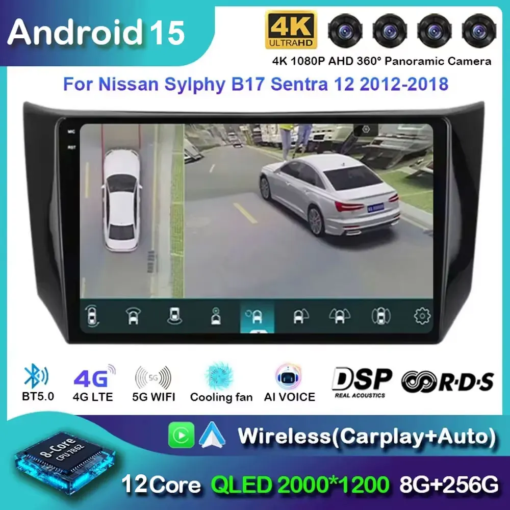Android 15 Carplay Auto Radio para Nissan Sylphy B17 Sentra 12 2012 2013 2014-2018 Gps Multimedia Video Speler Estéreo 2din