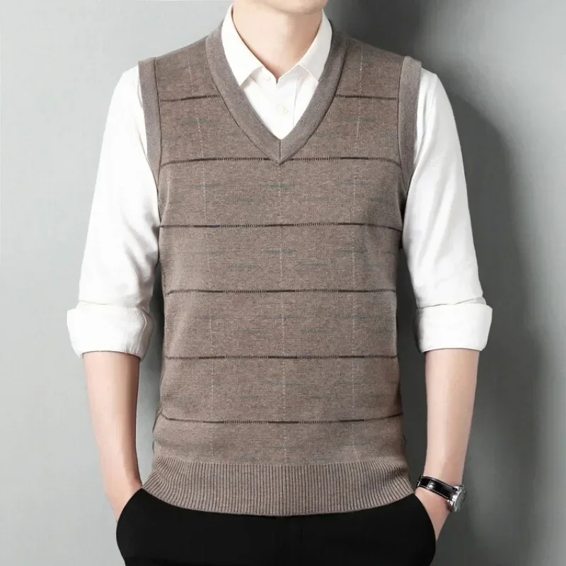 

Mens V-Neck Sleeveless Vest Classic Business Gentleman Knitwear Waistcoat Sweater Tops