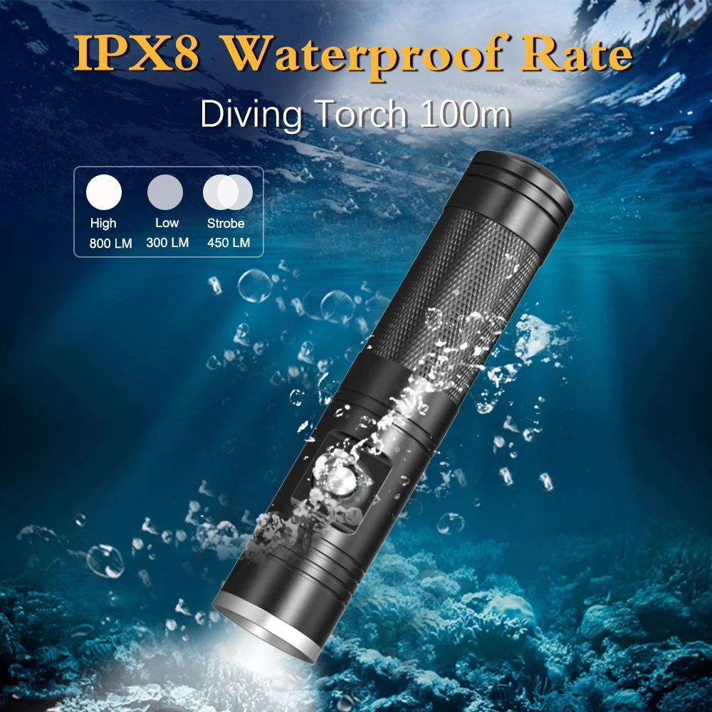 

Профессиональный водонепроницаемый фонарь для дайвинга Seafrogs 100M IP68 - 800 люмен, портативный, из алюминиевого сплава, для подводного освещения.