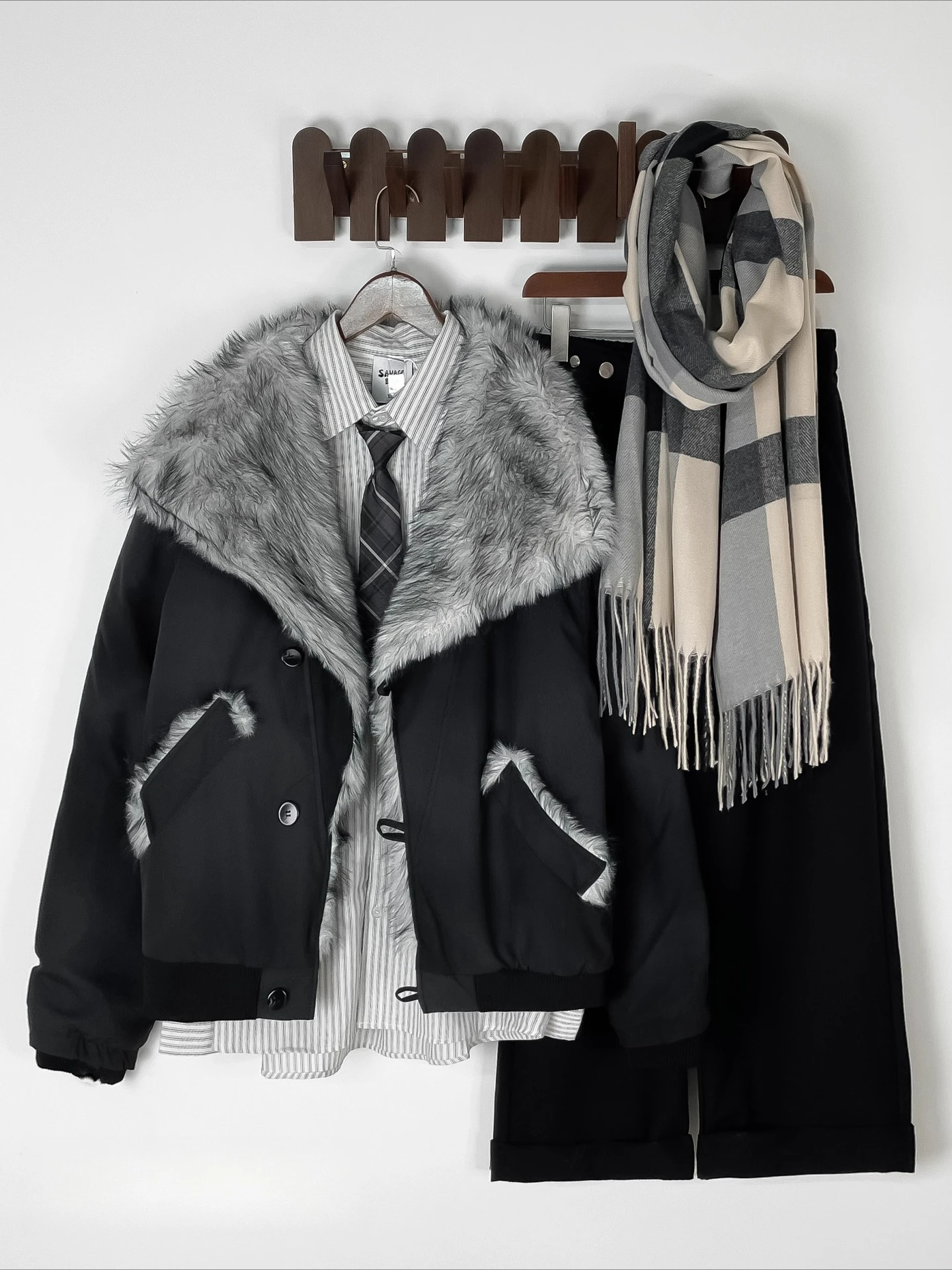 شتاء جديد الأمريكية الرجعية الرجال الصوف مبطن سميكة الفراء طوق قصيرة فضفاضة عادية أبيض أسود سترة قطن #2