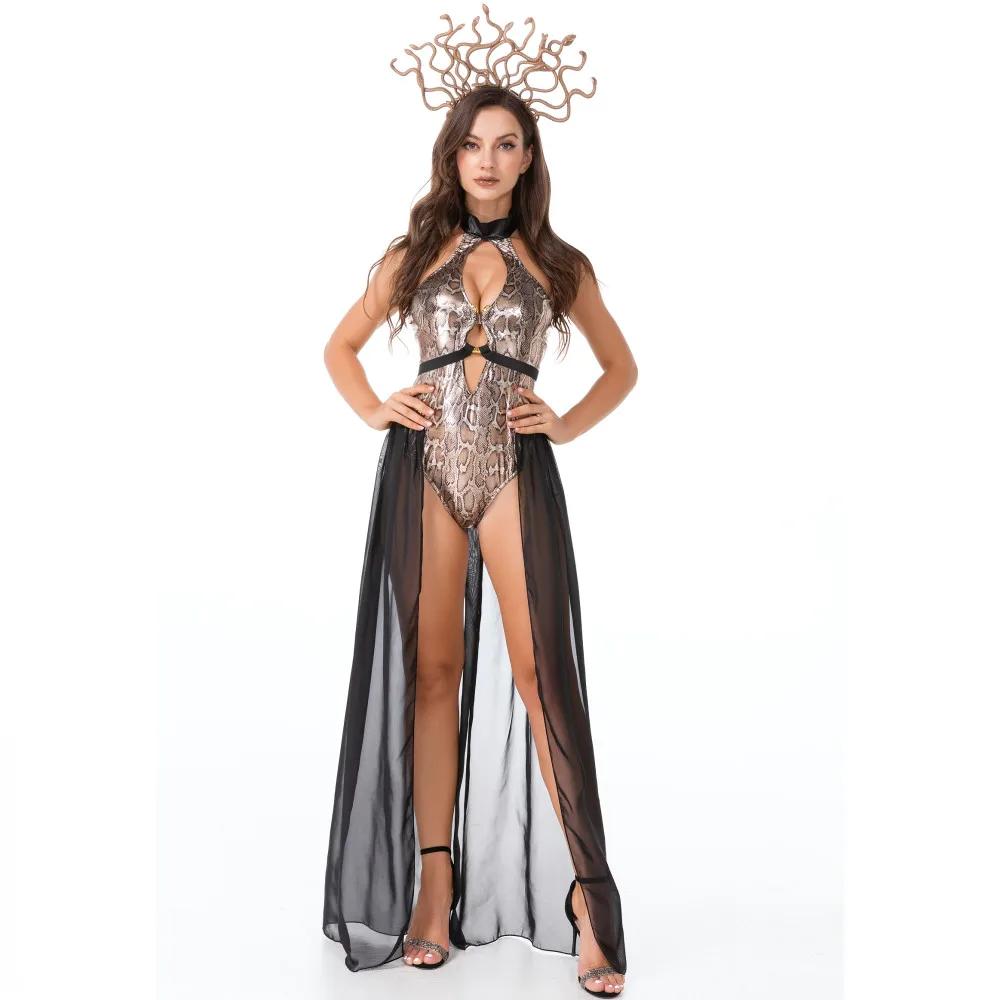 Halloween Oude Griekse Mythe Medusa Slang Cosplay Kostuums Print Siamese Volwassen Vrouwen Slangsirene Heksenkleding Carnaval Verkleden