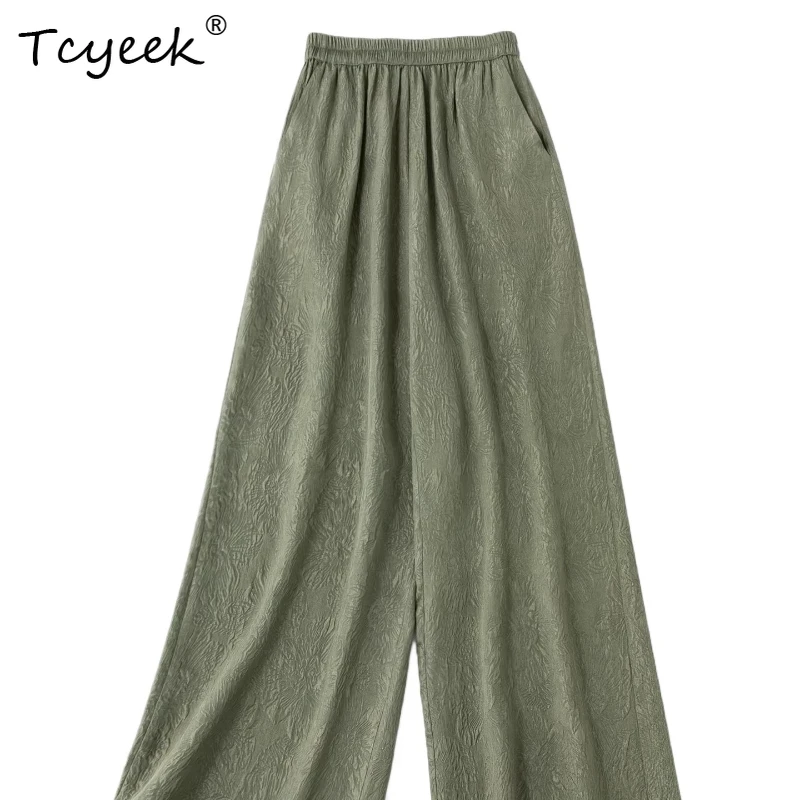 

Шелковые брюки Tcyeek из 100% натурального шелка для женщин, весна-осень 2026, свободные прямые брюки, уличная одежда, женские брюки (Pantalon Pour Femme)