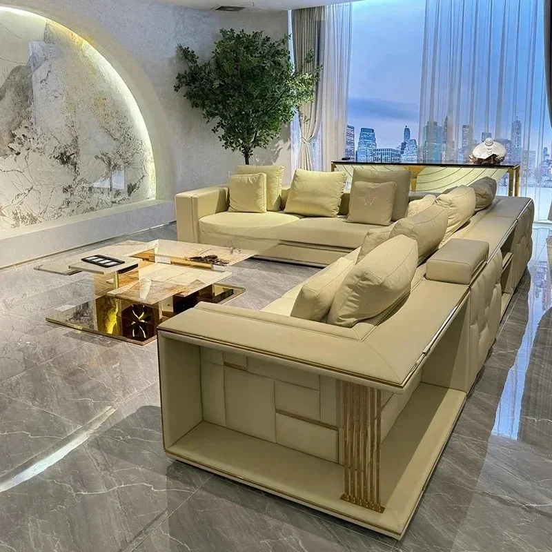 Italian light luxury leather corner sofa modern simple designer high-end living room furniture