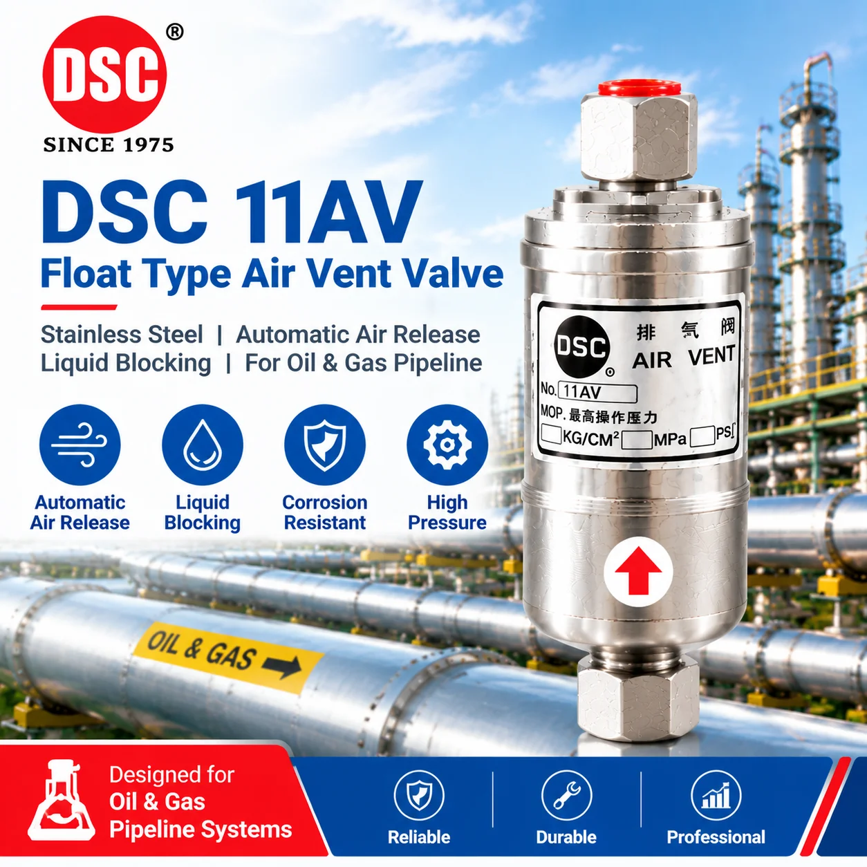 DSC 11AV DN15 DN20 DN25 Stainless Steel Air Vent Valve Automatic Air Release Valve High Pressure Oil Gas Pipeline Industrial Val