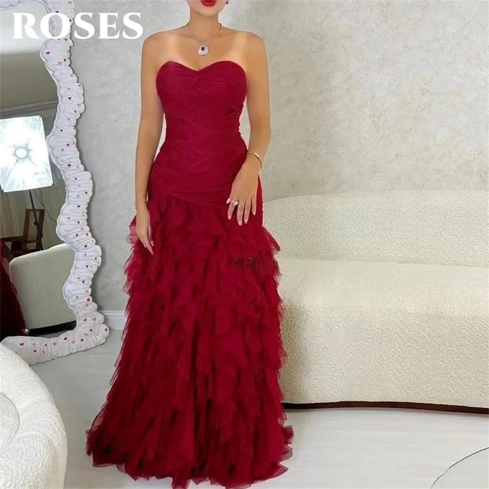 

ROSES Red Tulle Elegant Pleats Party Dress Sweetheart Celebrity Dress Tiered Layers Sleeveless Special Occasion Dress Customized