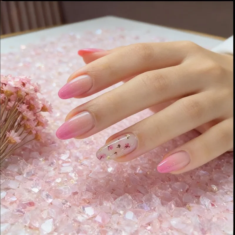 

24Pcs Fake Nails Oval-Shaped Printed Gradient Spring Floral Design Press-On Nail Tips Perfect Gifting for Girls and Friends