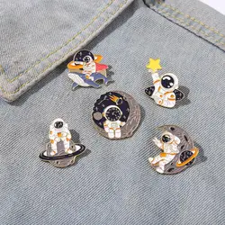 Astronaut Enamel Pins Planet Rocket Whale Star Moon Galaxy Coffee Metal Brooches Badges Pins up Gift for Space Lover