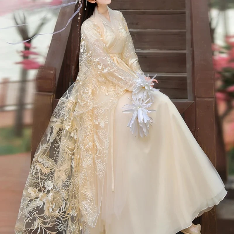 Costume da principessa tradizionale con ricamo in pizzo antico, abito da ballo chic femminile, abito Hanfu dolce fata vintage in stile cinese