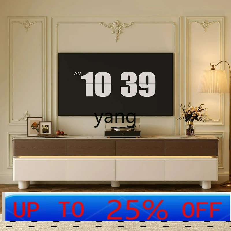 

LTT cream wind tall TV cabinet storage storage integrated solid wood living room antique TV cabinet rock slab floor cabinet