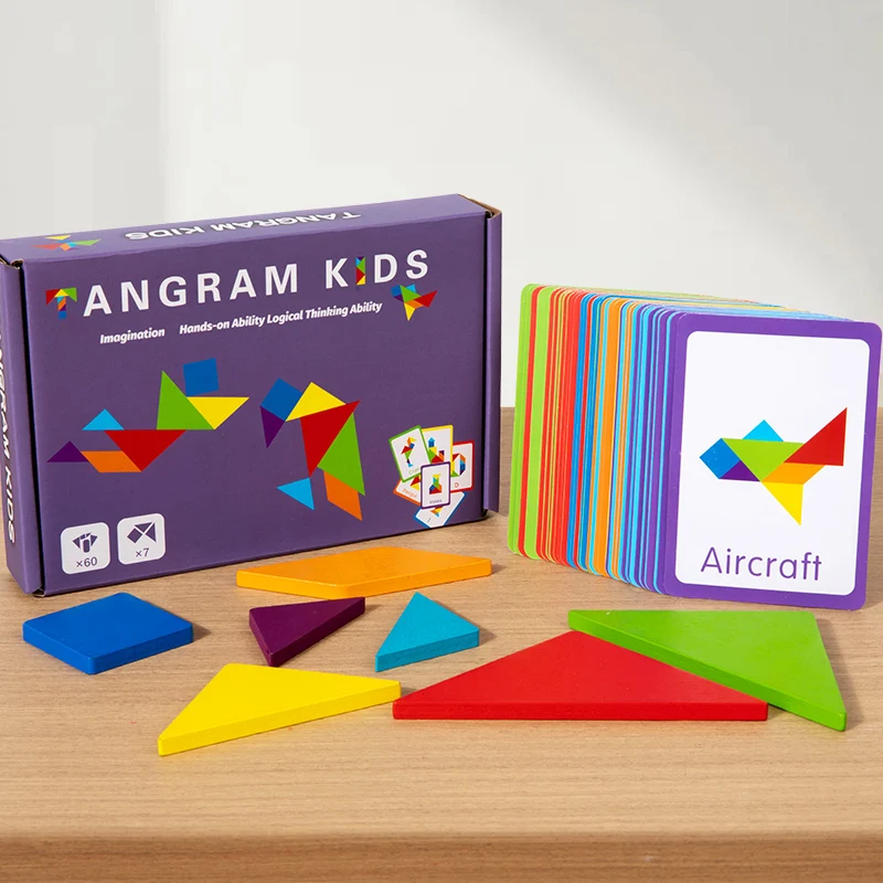 SHSHbuy Holz Tetris Tangram Puzzle – 2er-Set Geometrische Bausteine – Montessori Spielzeug Ab 3 Jahren – Fördert Kreativität & Koordination
