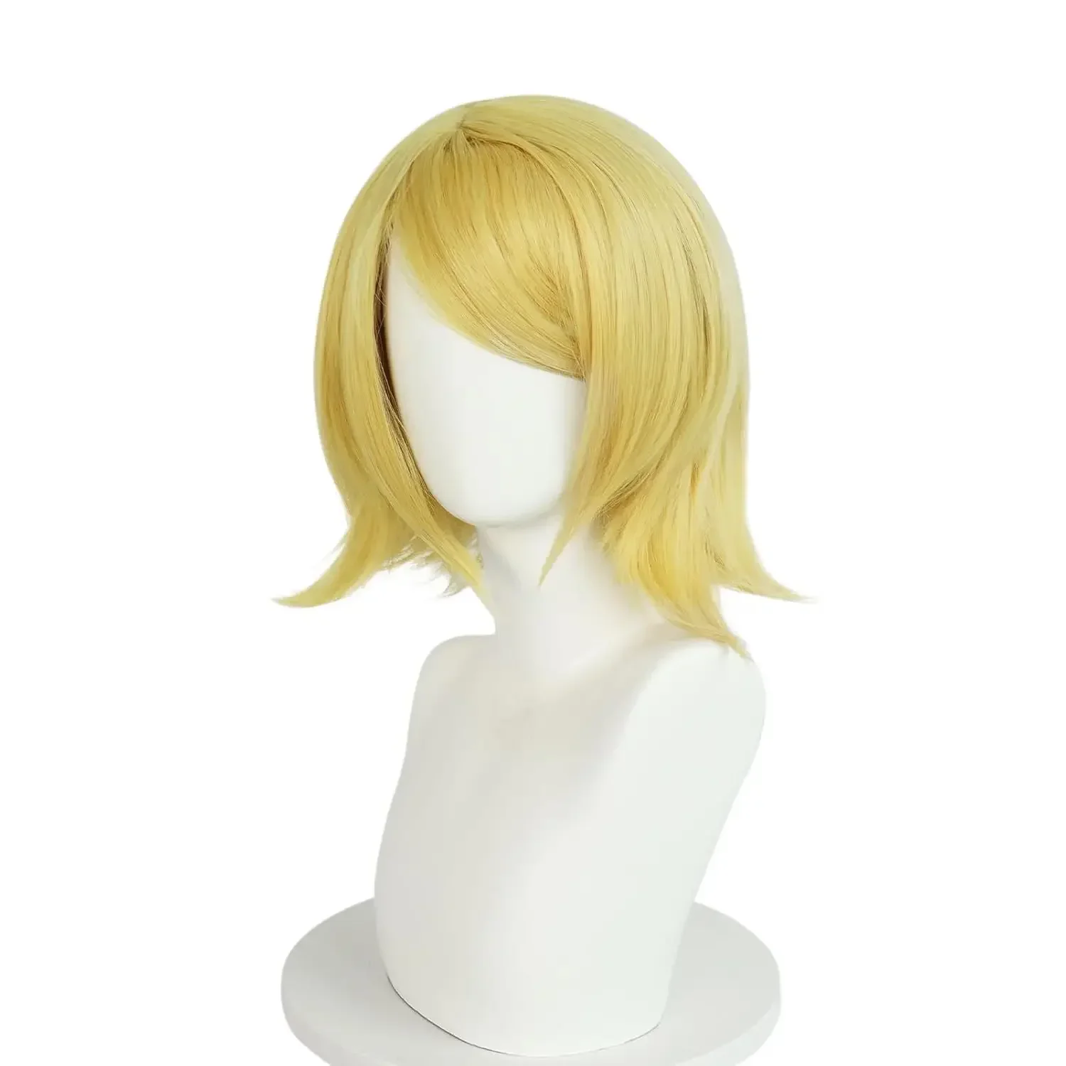 Peruca sintética ondulada curta com Franja para mulheres, perucas louras, altura do ombro, amarelo, cosplay, Halloween