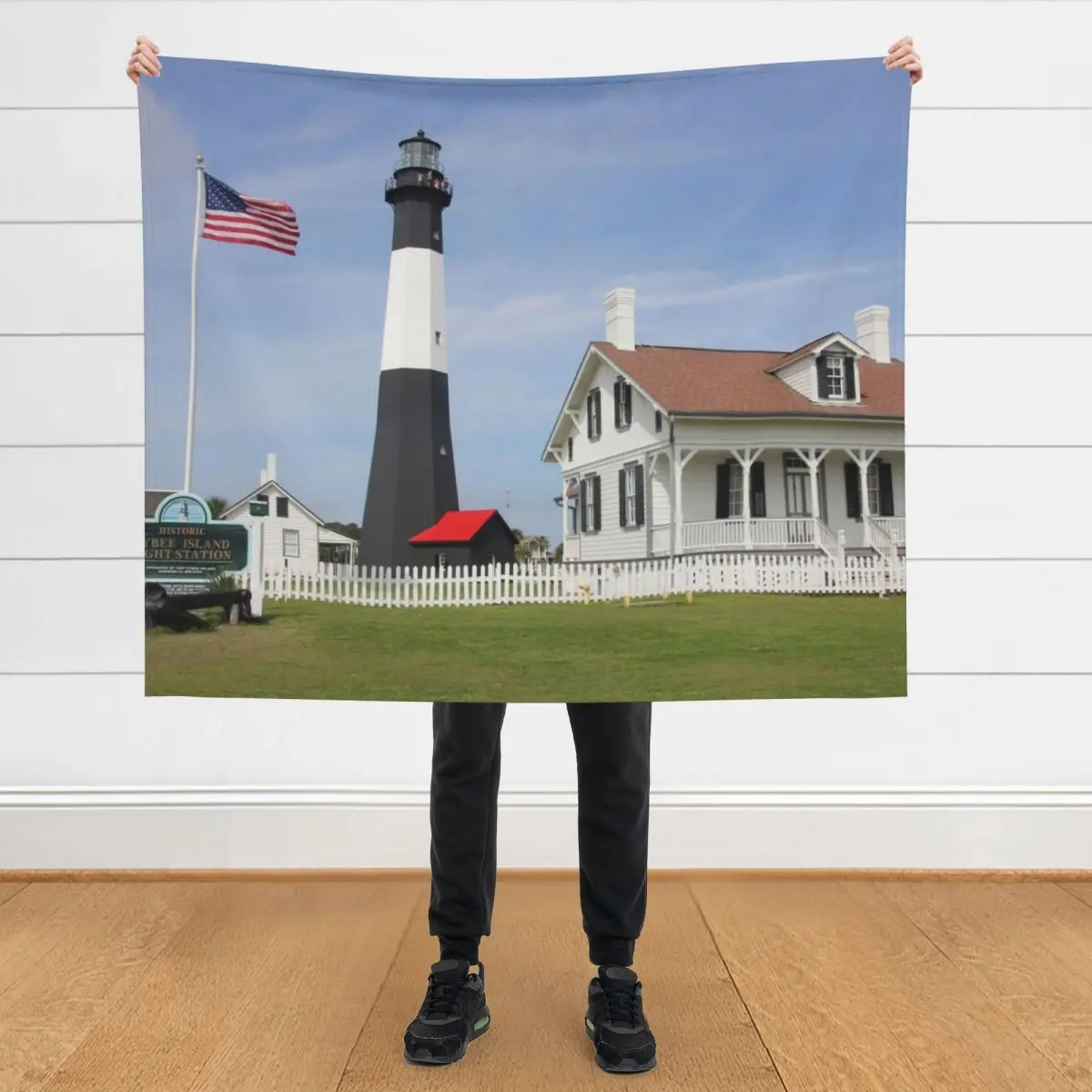 

Tybee Island Lighthouse Throw Blanket Softest Flannel Fabric Soft Plush Plaid Shaggy Blankets