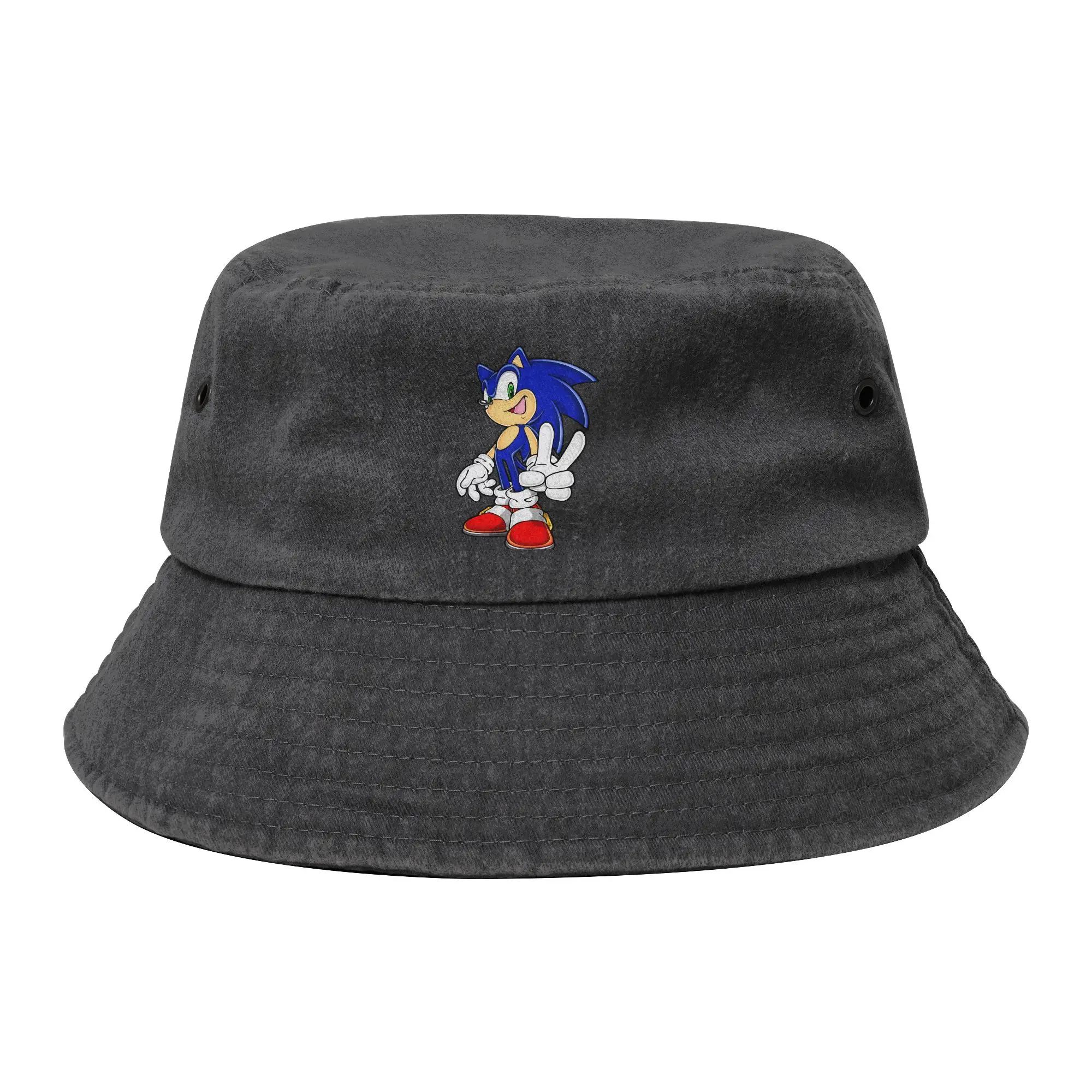 Hedgehog Shadow Game Cartoon Bucket Hats Unisex Outdoor  Distressed Denim Washed Fishing Hat Travel Bob Hat