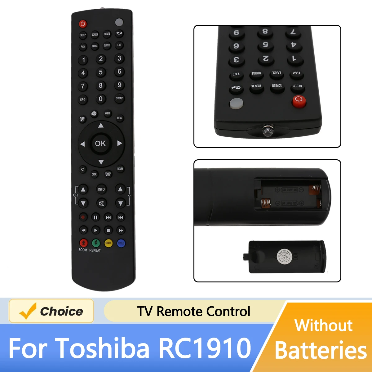 Practical Remote Controller Battery Powered Portable Television Remote Control Replacement Parts Accessories for Toshiba RC1910