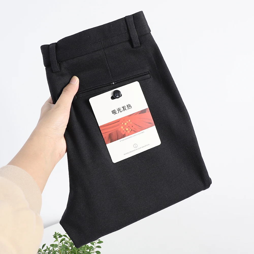 

Self-Heating Busin Casual Pants Men's Autumn Winter Straight Leg Pure Color Commuter Sle Warm Nylon Blend Trousers