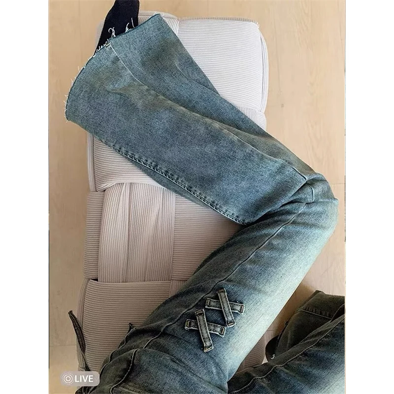 Retro High Waist Bell Bottom Denim Jeans Women's Spring Summer New Slimming Butterfly Knot Elastic Horse Hoof Flared Pants