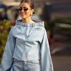 Spring and Summer New retro loose horn sleeve denim jacket