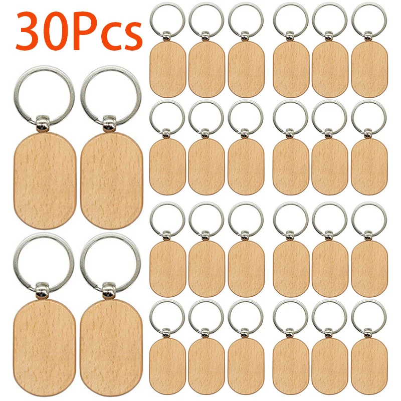 

30Pcs Blank Wood Keychain Rectangle Key Tag DIY Wood Keychains