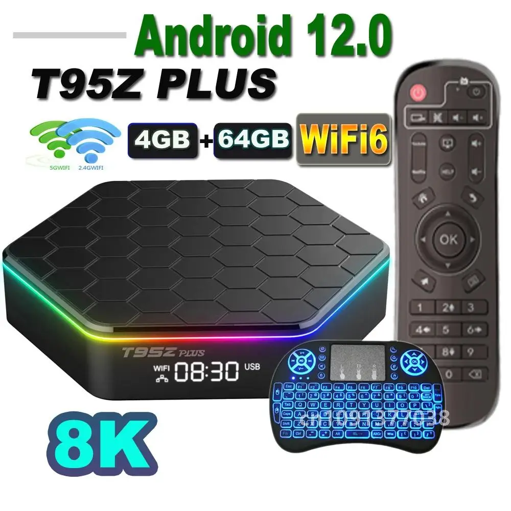 T95Z PLUS Android 12 TV Box Allwinner H618 8K 2.4G 5G Wifi6 4GB 64B 32GB 2GB16GB BT5.0 H.265 Global Mediaspeler