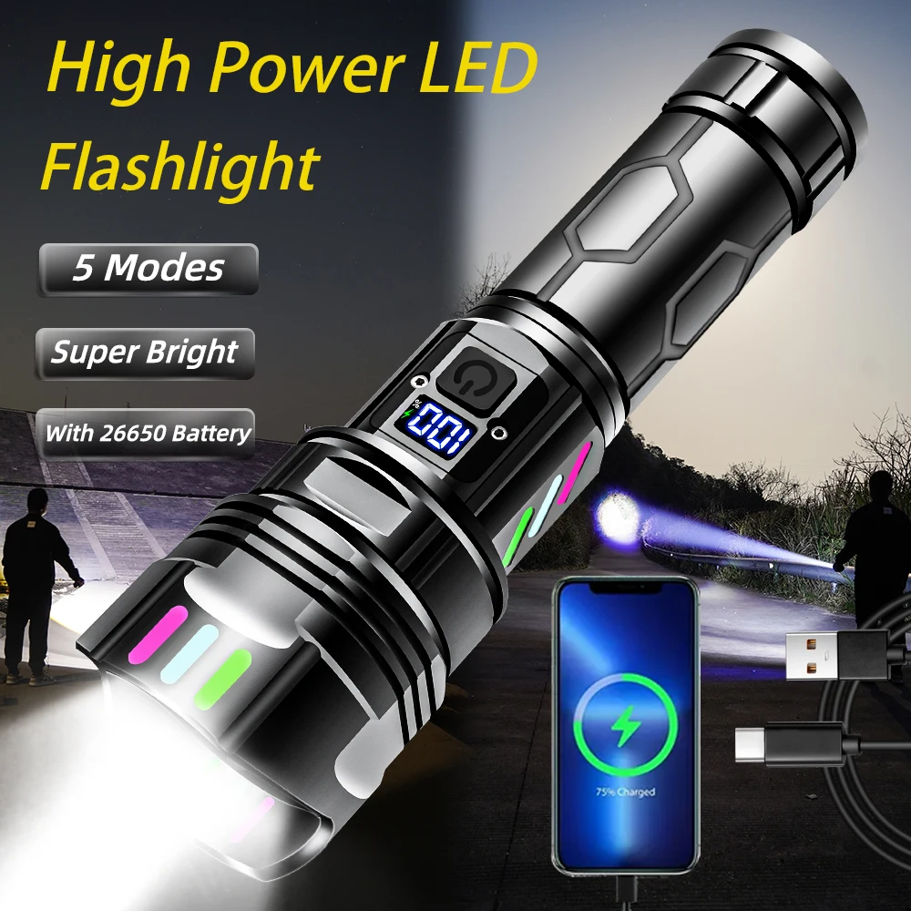 

Strong Light Number Showing Flashlight Outdoor Charging Super Bright Stretching Jewelry Emergency Household Flashlight