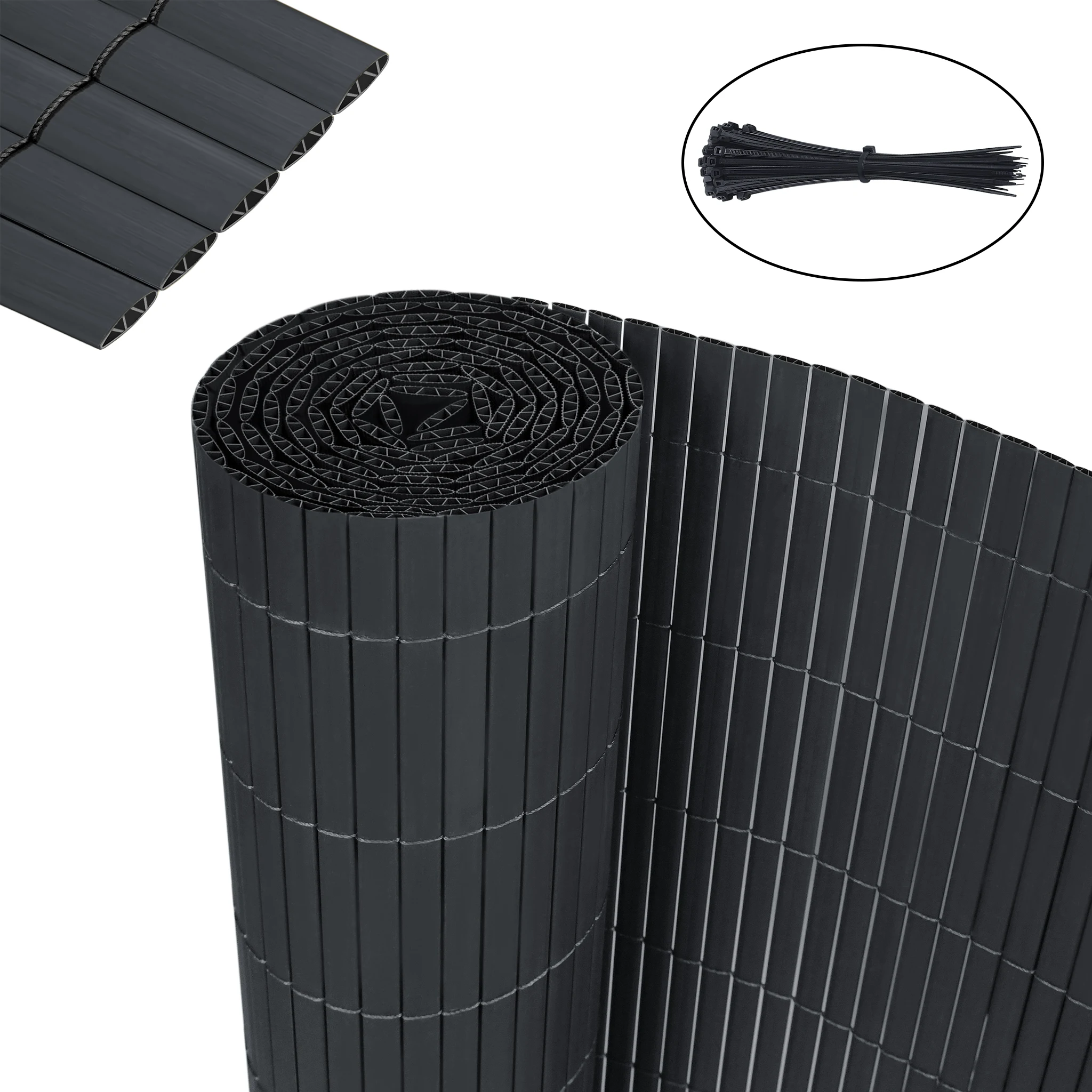 Brise-vue de jardin anthracite, tapis de protection d'intimité extérieur en PVC, clôture en PVC résistante aux intempéries pour l'intimité, protection contre le vent pour balcon, brise-vue latéral pour terrasses et balcons sans perçage