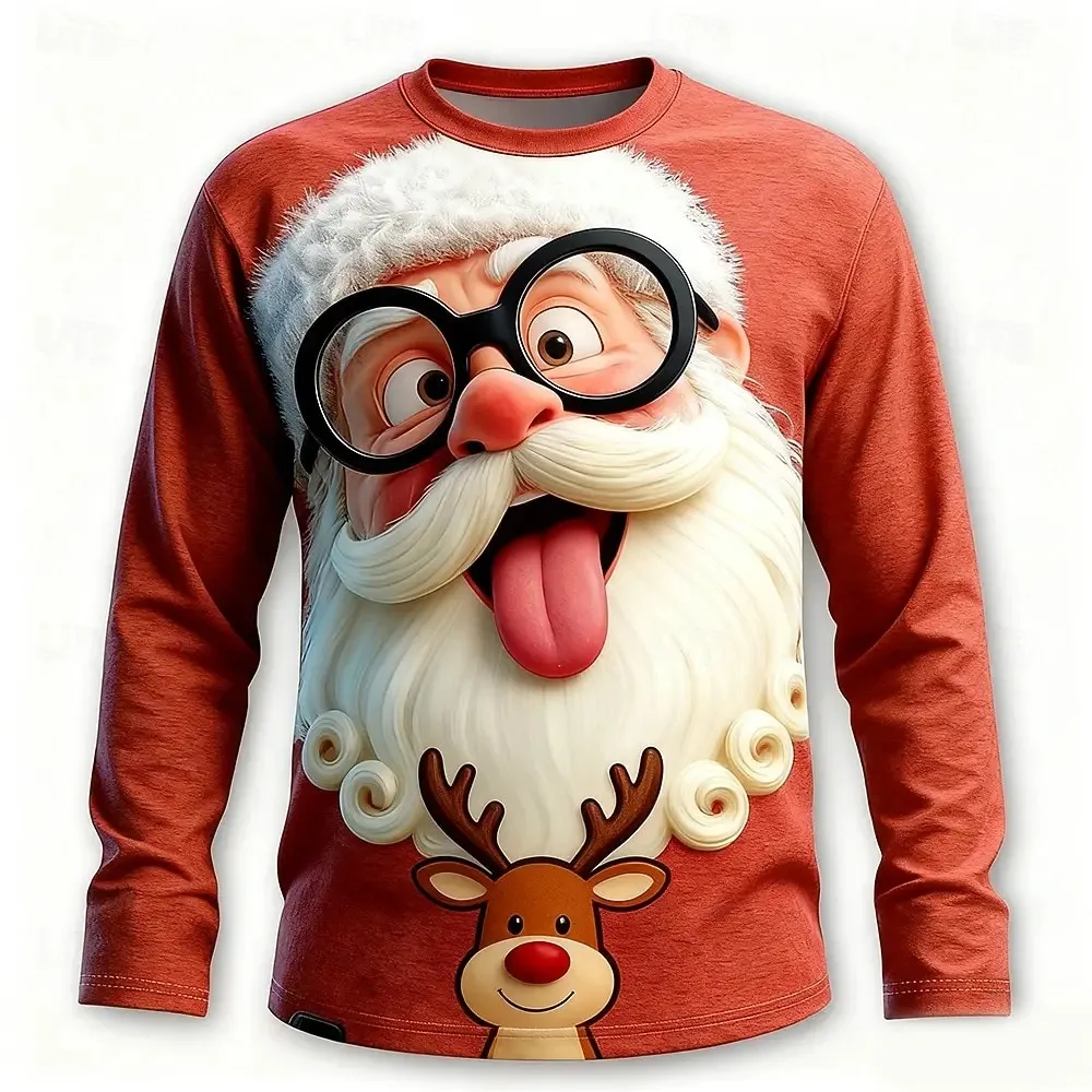 Fun Santa Claus 3D Print Breatha Quick-dry Men's Women Long-sleeved T-shirt Outdoor Role-playing Casual Parent-child Clothing