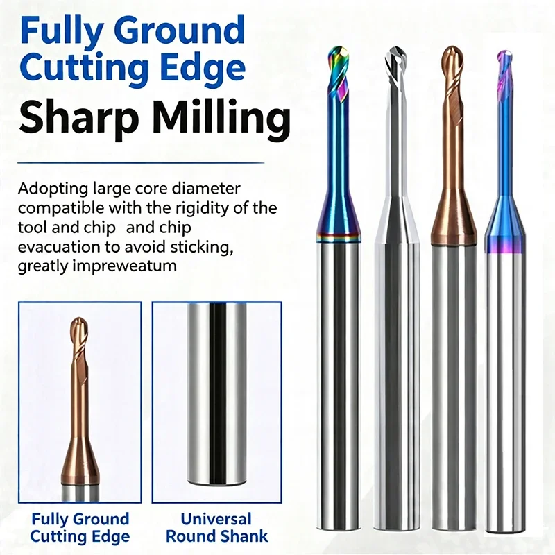 HRC65 HRC60 Tungsten Steel Deep Groove Ball End Mill 2 Flutes Carbide Extended Flute Relief End Mill For Steel And Aluminum