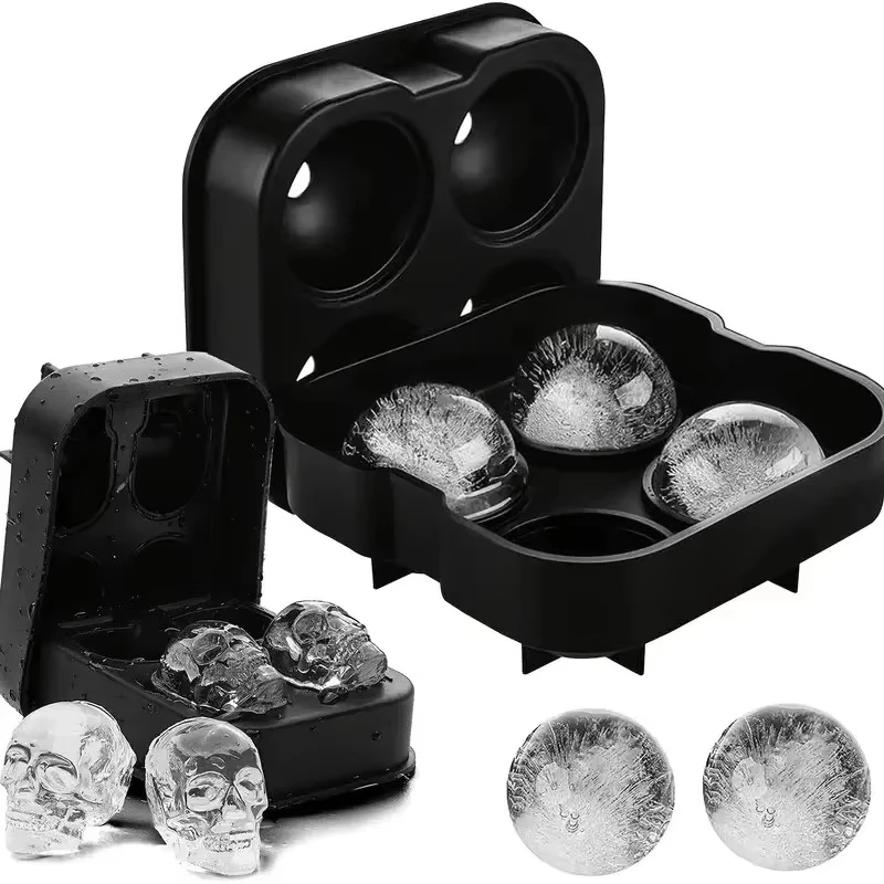 Silicone 3D Round Ice Mould Iceball Mold Diamond Skull Shaped Reusable Ice Cube Mold Tray Easy to Take Out Whiskey Ice Cube Mold